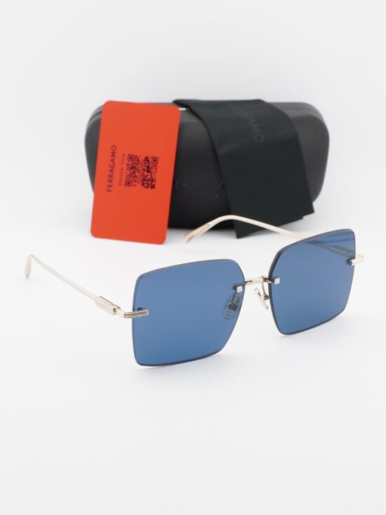 Salvatore Ferragamo SF311S 743 Square Rimless Sunglasses - Gold / Blue main image 4